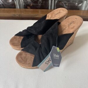 Toms Sandals Women's Size‎ 9.5 Black Serena Wedge Cork Slip-On Heels NWT